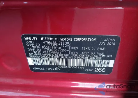 2016 Mitsubishi Outlander Sel from USA, damaged, VIN JA4AD3A36GZ053398